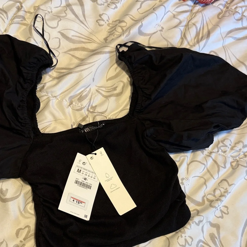 Zara Elegant Black Puff Sleeve Blouse